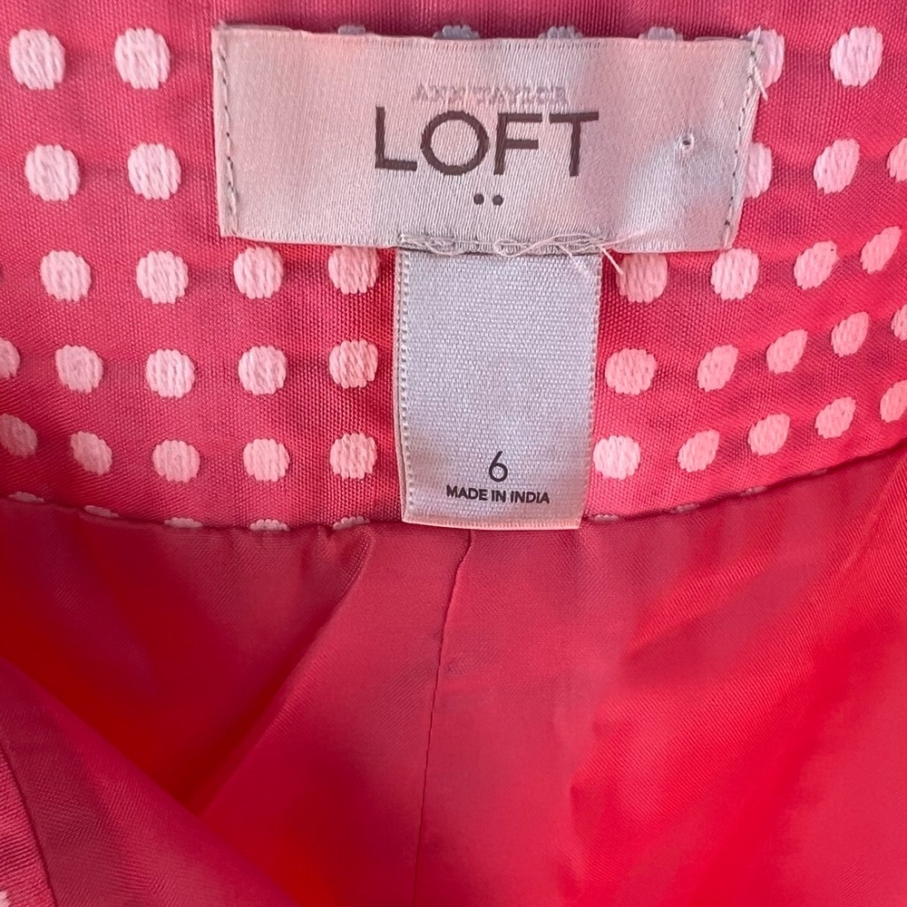 LOFT Pink White Polka Dot Side Zip Pencil Mini Skirt Bow Accent Lined size 6 - Picture 7 of 15